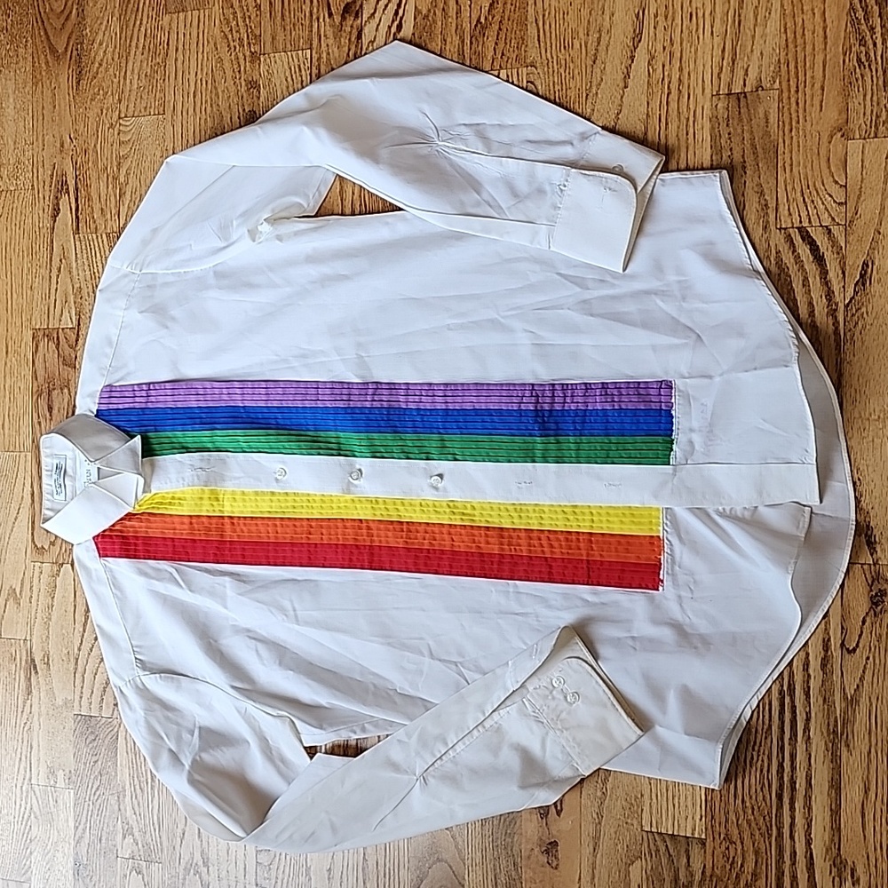 (M) LGBTQ Rainbow Dress Shirt Academia Pride Dressy Classic Fun